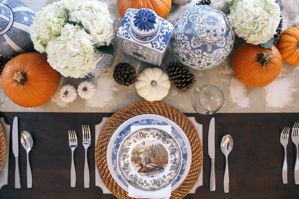 Chinoiserie Thanksgiving Tablescape Decor - Peachfully Chic