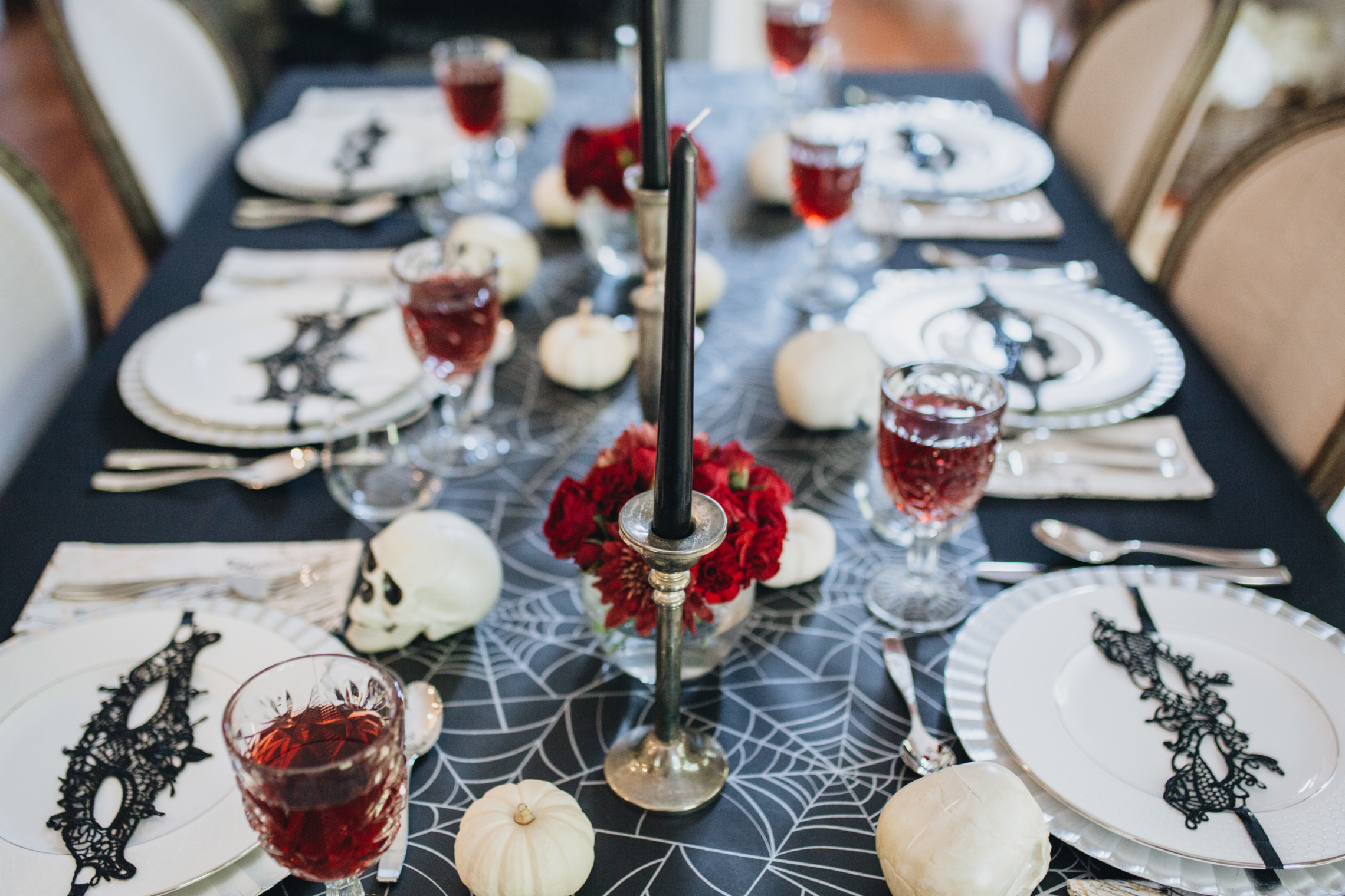 Elegant Black, Red and Gold Halloween Table Setting