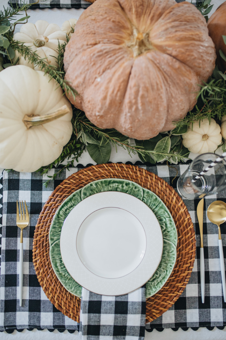 Black & White Gingham Fall Tablescape - Peachfully Chic